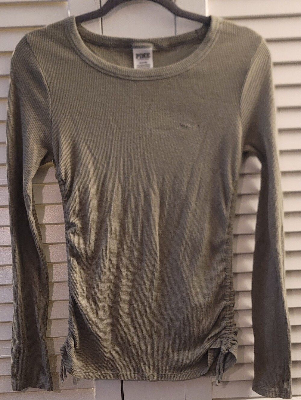 PINK Victoria's Secret Olive Ribbed Crew Top